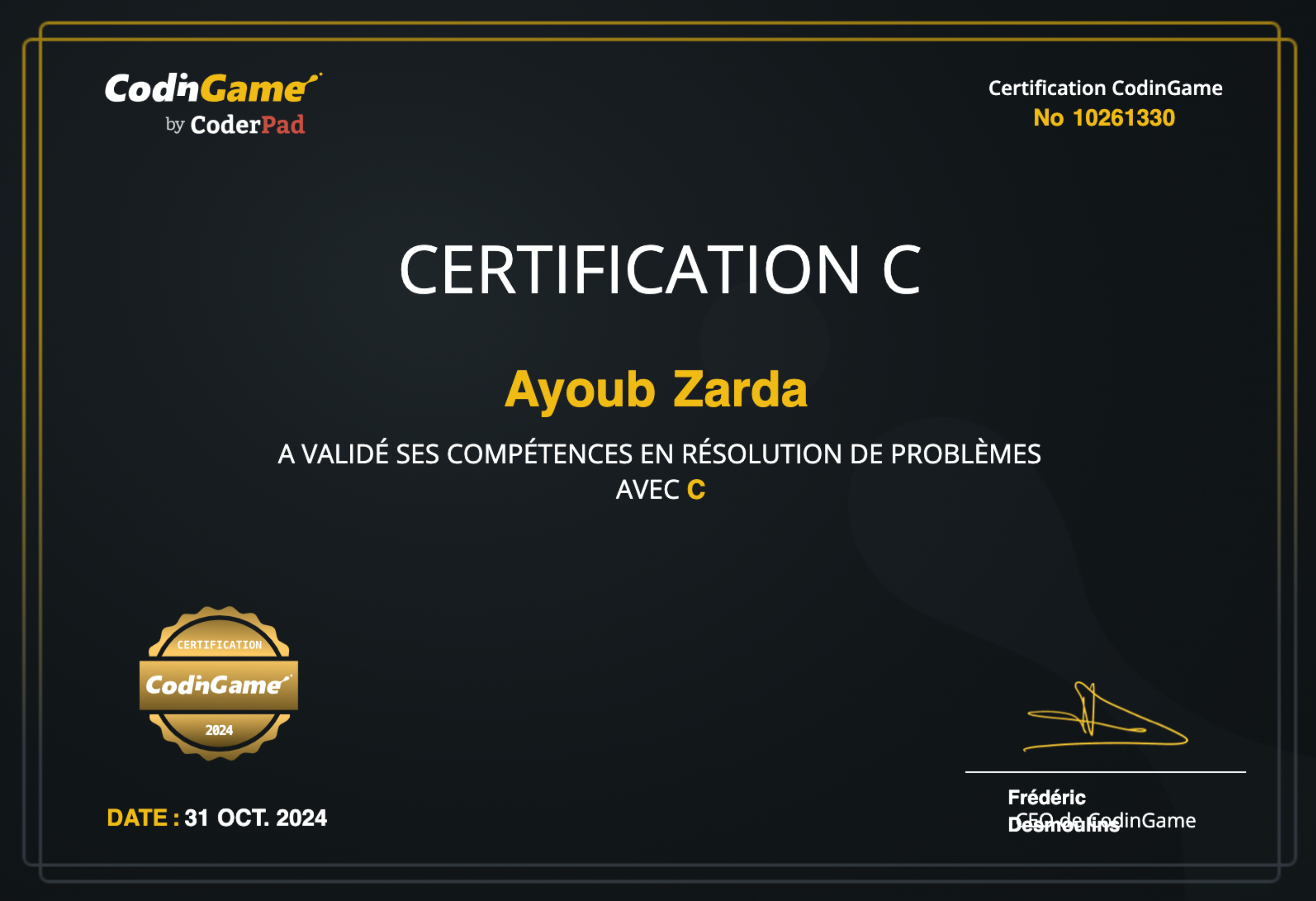 Certificat Français